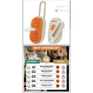 Electric Spray Handle Massage Brush Pet Grooming Rechargeable Cream White